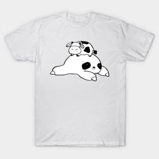 Sloth and Little Cow White and Black Line T-Shirt